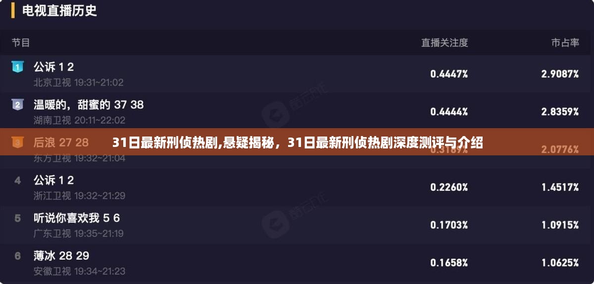 最新刑侦热剧悬疑揭秘，深度测评与介绍