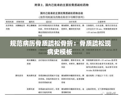 规范病历骨质疏松骨折：骨质疏松现病史模板 