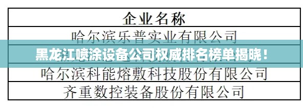 黑龙江喷涂设备公司权威排名榜单揭晓！